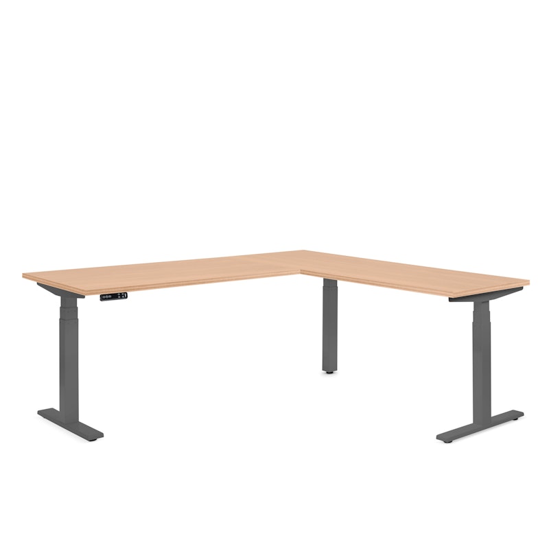 Series L Adjustable Height Corner Desk, Natural Oak with Charcoal Base, Right Handed,Natural Oak,hi-res image number 1